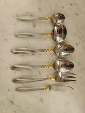 Rare Yamazaki ETERNITY GOLD 6 Serving Pieces Stainless De Sousa Japan Flatware 