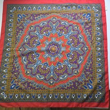 Vintage Vera Italy Scarf Large Square Red Purple Blue Paisley Mandala RN 66976