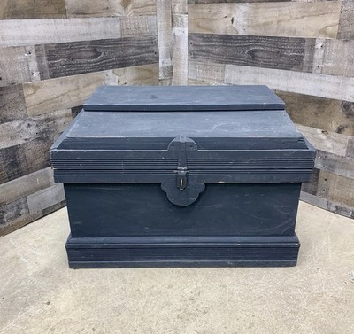 Antique Coffin Lid Wood Trunk Carpenter's Chest Black Victorian Steamer Vintage
