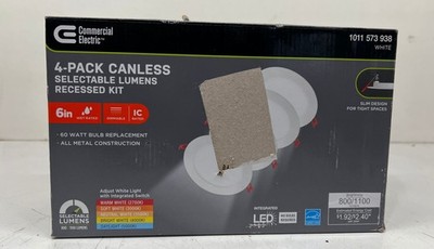 Commercial Electric 4 Pack Canless Seletable Lumen + CCT 6 in. Recessed Kit