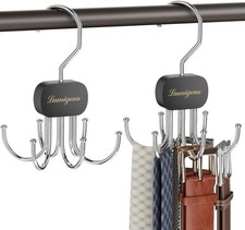 Belt and Tie Organizer 2PCS Hanging Closet Hook for Belt Scarf Hat Purse Black