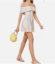 Reformation Landy Linen Dress Women's 0 Marbled Multi Off Shoulder Button Up