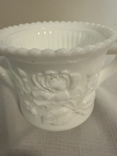 Vintage Imperial Glass Rose Pattern Doeskin Milk Glass Sugar Dish - Picture 2 of 7
