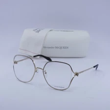 Alexander McQueen AM0368O 002 Shiny Gold 54mm Eyeglasses New Authentic
