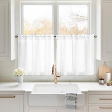 Non-See-Through Privacy Sheer Kitchen Curtains 30"W x 24"L Pack of 2 White