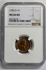 1936-D Lincoln Wheat Cent NGC MS 66 RD