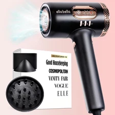 ELLA BELLA® Professional Smart Plasma Hair Dryer with Diffuser  Black & Gold