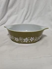 Vtg. Pyrex 6" Casserole Dish 500ml #471-B Green Crazy Daisy Spring Blossom VGC
