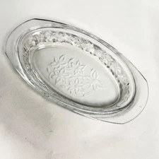 Vintage Glass Oval Serving Dish Embossed Poinsettia Princess House Fantasia