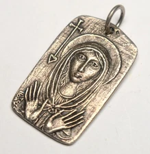 VINTAGE FRENCH 800 SILVER VIRGIN MARY MADONNA RELIGIOUS ICON PENDANT