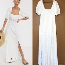 ASOS Design White Eyelet Maxi Dress Square Neck Broderie Prairie Puff Sleeves 4