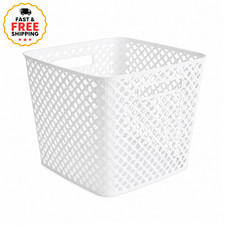 Mainstays Cube White Decorative Plastic Storage Basket, 13 in x 11 in