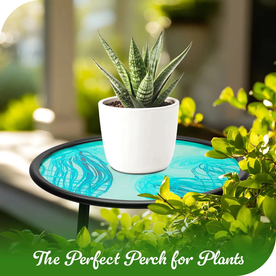 Mesa auxiliar redonda de vidrio G128 de 14 pulgadas para exteriores medusas patrón océano soporte para plantas Foto 4 de 4