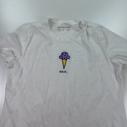 Life is Good Shirt Womens Large White Cerw Neck Cotton Ice Cream Chill - Picture 2 of 7