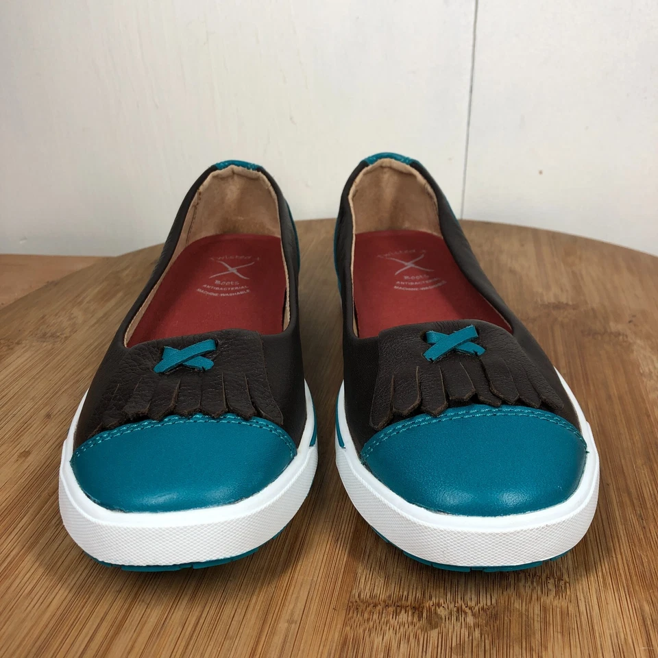 Zapatos Twisted X para mujer 5,5 M negro azul cuero ballet mocasines planos flecos Foto 3 de 4