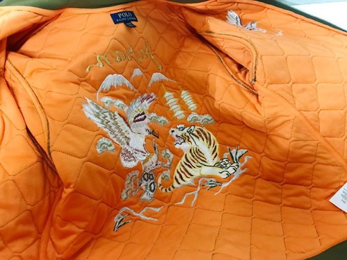 POLO RALPH LAUREN Tiger Eagle Embroidery Souvenir Jacket Olive Size XL - Picture 6 of 8