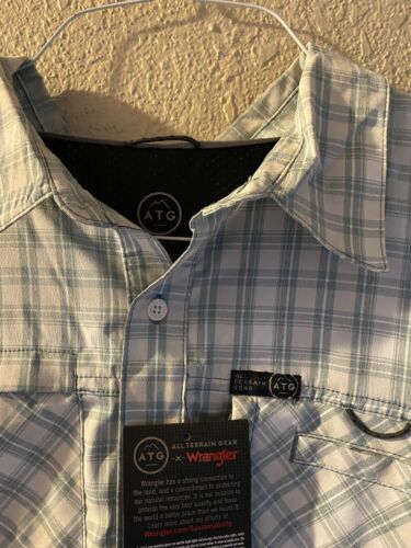 Camicia da pesca Wrangler da uomo all terrain gear XXL wicking UV beige a righe verde - Foto 3 di 8
