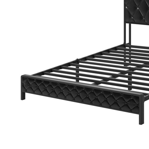 Queen Size Upholstered Built In Charging Station Big Headboard Storage Bed Frame - Picture 9 of 12