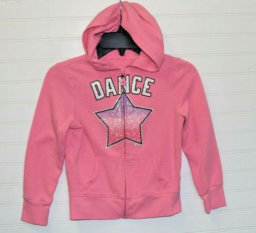 Justice Girls Size 5 Full Zip Hoodie,Pink With Graphic Sparkle Dance Star Logo
