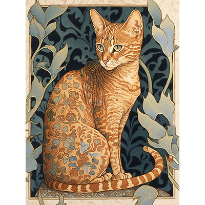 Ocicat with Flower Pattern Fur Art Nouveau Huge Wall Art Poster Print Giant