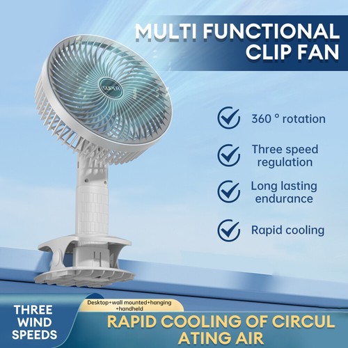 3speed USB Desk ClipOn Fan Mini Air Circulator Portable Cooling Camping Stroller - Picture 3 of 24