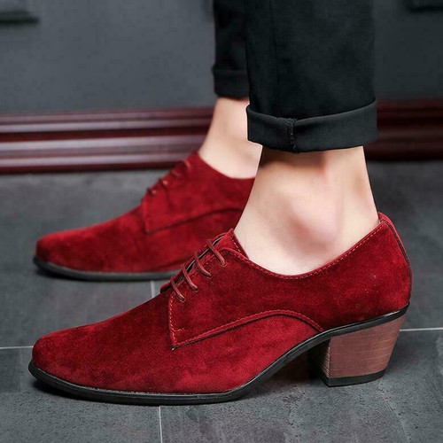 Herren Schnürschuhe Kubanischer Absatz Spitz zulaufend Business Formell Hochzeit Wildleder Schuhe Neu - Bild 1 von 15