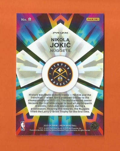 2023-24 PANINI PRIZM PLATA PRIZM CALEIDOSCÓPICO NIKOLA JOKIC #8 PEPITAS DENVER - Imagen 2 de 2