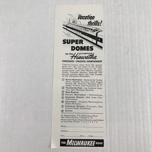 Super Domes On The Olympian Hiawatha Vtg 1953 Print Ad Passenger Train Railroad - Picture 3 of 3
