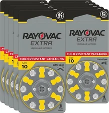 60 RAYOVAC EXTRA Advance Hearing AID Batteries SIZE 10  10 Packs of  6 Batteries