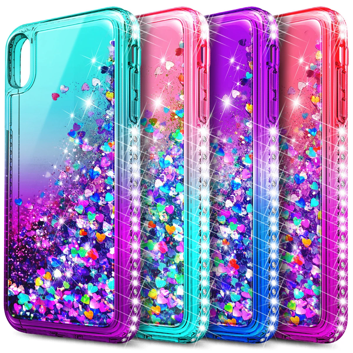 Case For iPhone X XR XS Max Liquid Glitter Cute Girl Women Cover +