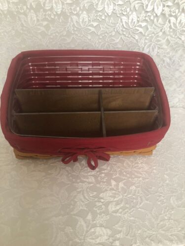 Longaberger Large Desktop Basket Set, Paprika string Liner, Plastic Protector
