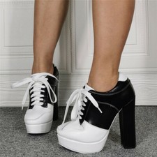 Women Ankle Boots Lace Up Party Shoes Block High Heel Platform Clubwear Booties