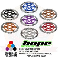 Hope 203mm 220mm 6 Bolt Vented V4 Disc Rotor - All Colors - Brand New