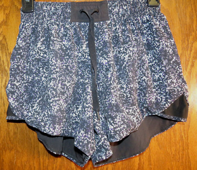 Lululemon 4 Go The Distance Short Rocky Road Black Purple Aqua Reversible! EUC!