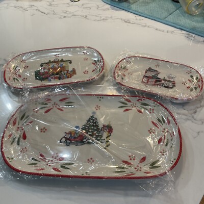 Temptations 3 Piece Baking/Microwave Tray s  Santa Baking 10'',12 ,16  NEW