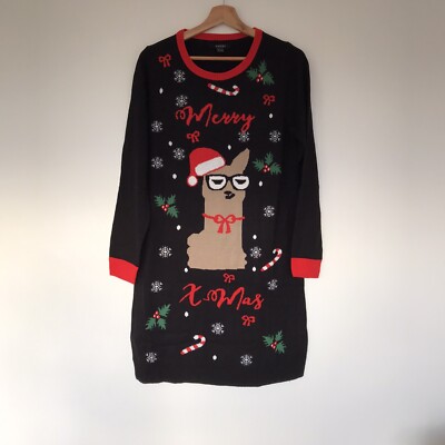 Esmara Damen schwarz Weihnachten Long Pullover Pullover Kleid Größe S 8/10