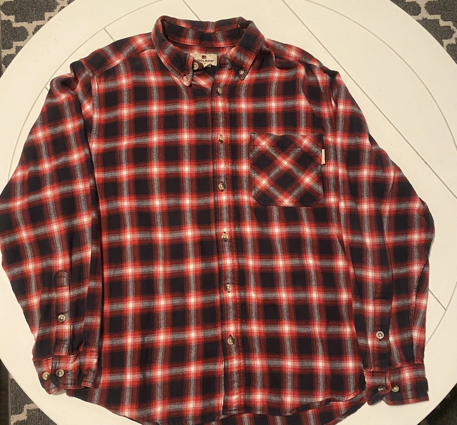 Woolrich Red Plaid Flannel Long Sleeve Button Up Outdoor Shirt Mens Size L
