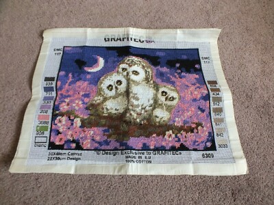 Collectible Needlepoint Sampler Complete Ready to Frame Mom Baby Owls 12 x 8.5