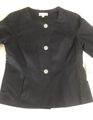 Giacca blazer Nanette Lepore blu navy scuro porta tuta taglia 12 MRSP$149 - Foto 3 di 12