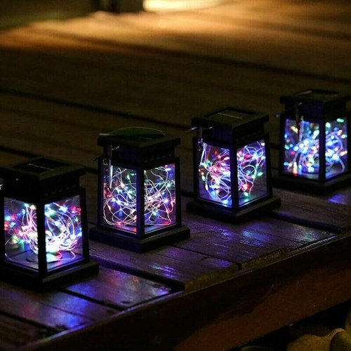 Solar Lantern Hanging Lights LED Outdoor Retro Garden Yard Lamp Waterproof Decor - Picture 3 of 39
