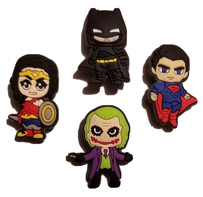 Batman Joker Wonder Woman Shoe Charms 4 PC Set! New!  For Shoes, Bracelets, Craf