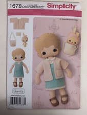 Simplicity Pattern 1678 Gingermelon 13" Felt Doll Clothes & Accessories UnCut OS