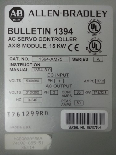 ALLEN BRADLEY AC SERVO CONTROLLER 1394-AM75 SER A - Picture 2 of 2
