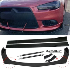 Front Bumper Lip Spoiler+86.6" Side Skirt Body Kit Glossy For Mitsubishi Lancer