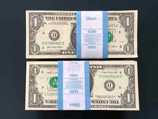 Lot of 100 Uncirculated One Dollar Bills 2021 Richmond Consecutive Notes BEP