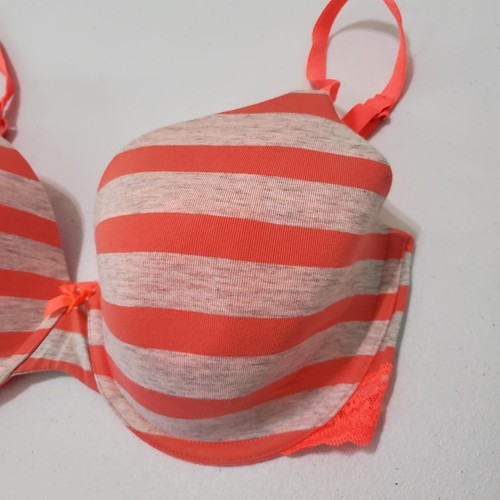 Victoria's Secret Women Bra 34DD Orange Striped Lined Perfect Coverage Lace - Picture 4 of 7