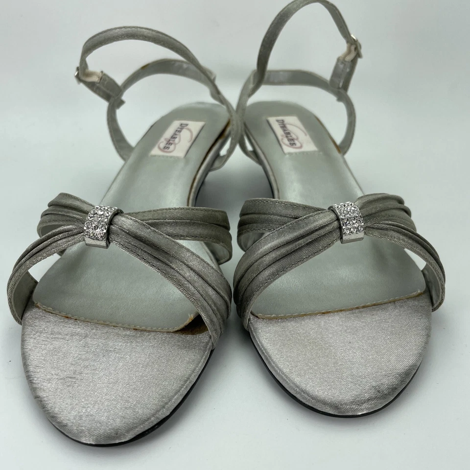 Dyeables Womens Shoes Fiesta Silver Satin 10AA Kitten Heel 1 1/4" Rhinestone - Image 2 of 4