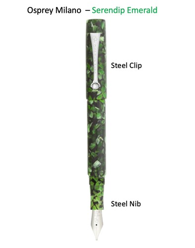 Osprey Milano - Serendip Emerald Fountain Pen with EEF/EF/F/M/B/BB nib choices - Picture 3 of 4