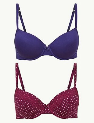 NEW MARKS /& SPENCER M/&S 2 PACK COTTON RICH PADDED BALCONY T-SHIRT BRAS 30 B C D