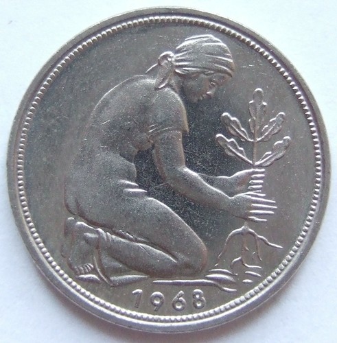 Coin Federal Republic of Germany 50 Pfennig 1968 J in Uncirculated - Picture 2 of 2